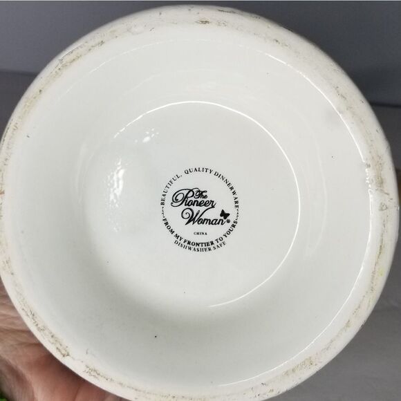 Pioneer Woman pitcher floral white base yellow handle - Picture 2 of 3